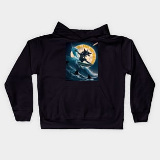 Full Moon Surf Madness, Alpha Werewolf Surfing Kids Hoodie